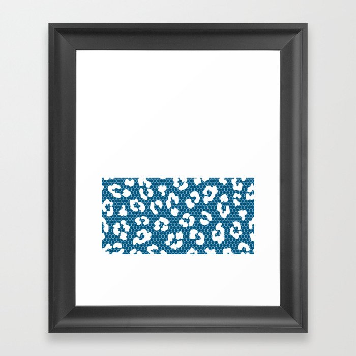 White Leopard Print Lace Horizontal Split on Petrol Blue Framed Art Print