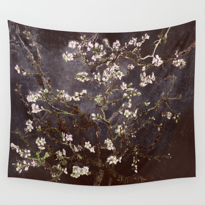 Vincent Van Gogh Almond Blossoms dark gray slate Wall Tapestry