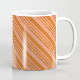 [ Thumbnail: Dark Salmon & Chocolate Colored Lined Pattern Coffee Mug ]