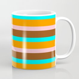 [ Thumbnail: Dark Orange, Pink, Brown & Aqua Colored Lined Pattern Coffee Mug ]
