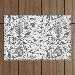 Vintage Ornament Print with Animals and Swirls III, BW Outdoor Rug