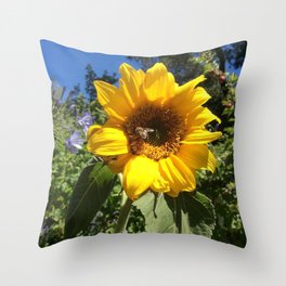 Bee on sunflower Throw Pillow