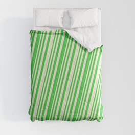 [ Thumbnail: Beige & Lime Green Colored Lined Pattern Comforter ]