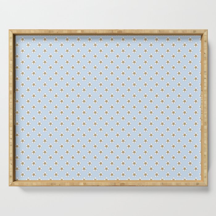 White Flowers on Sky Blue Background Serving Tray