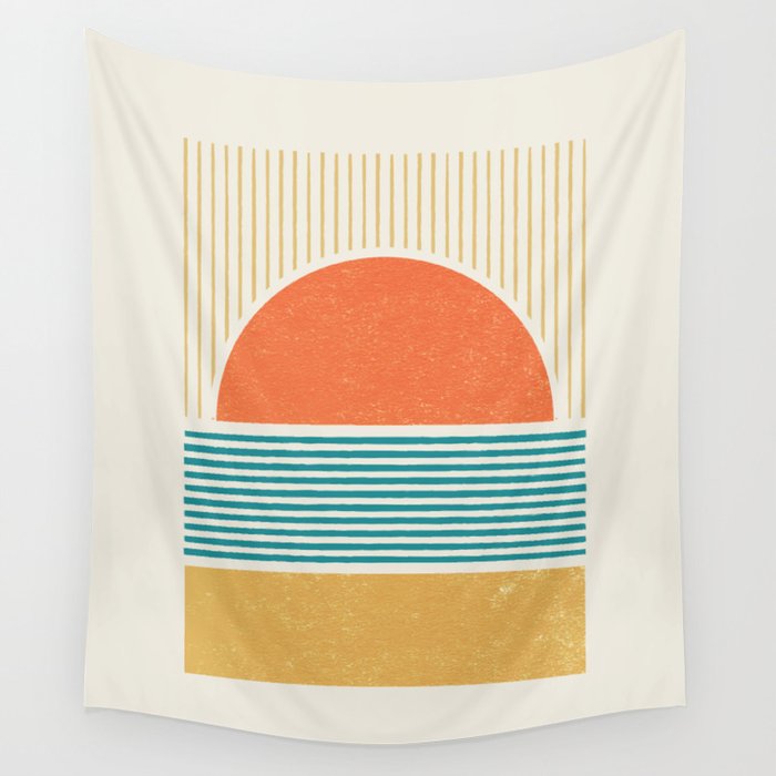 Sun Beach Stripes - Mid Century Modern Abstract Wall Tapestry