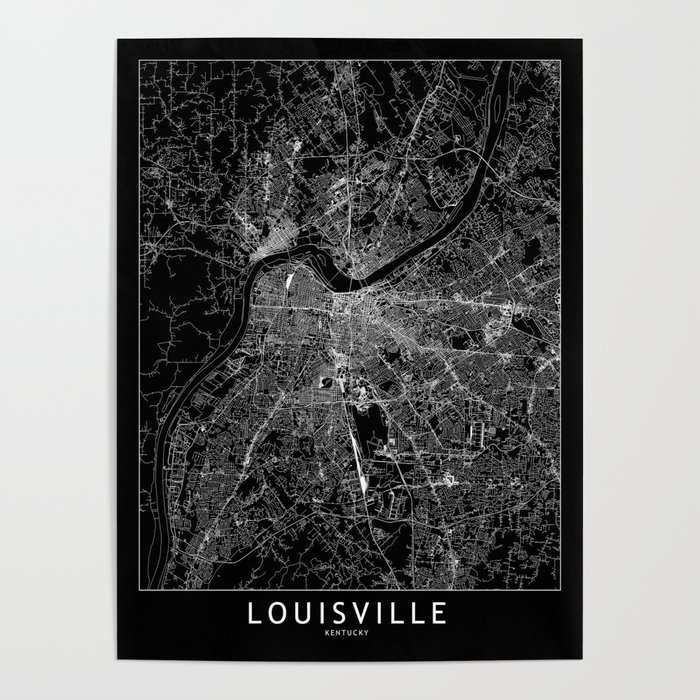 Louisville Black Map Poster
