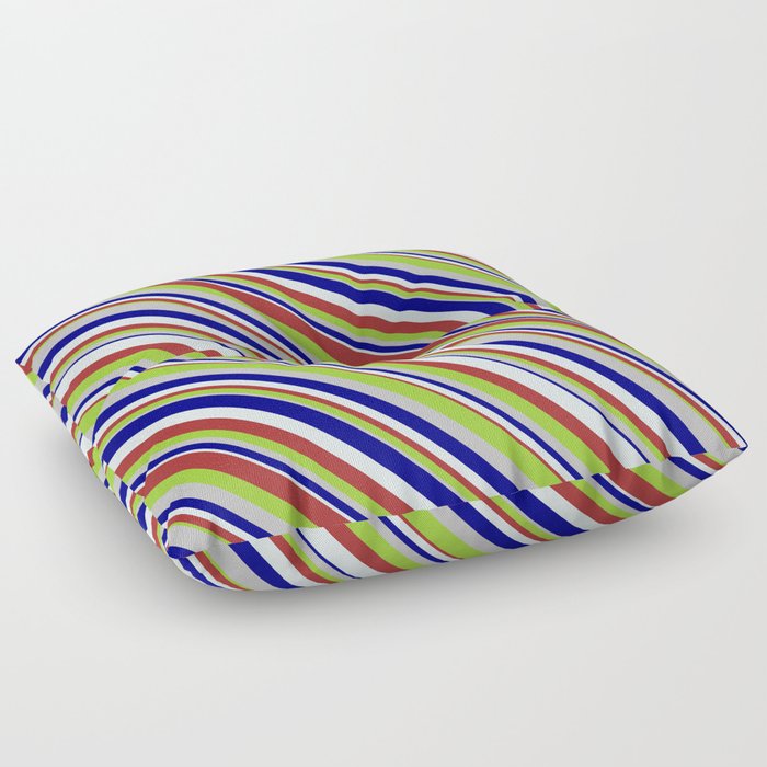 Blue, Light Cyan, Brown, Green, and Grey Colored Striped Pattern Floor Pillow