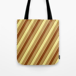 [ Thumbnail: Brown and Tan Colored Striped/Lined Pattern Tote Bag ]