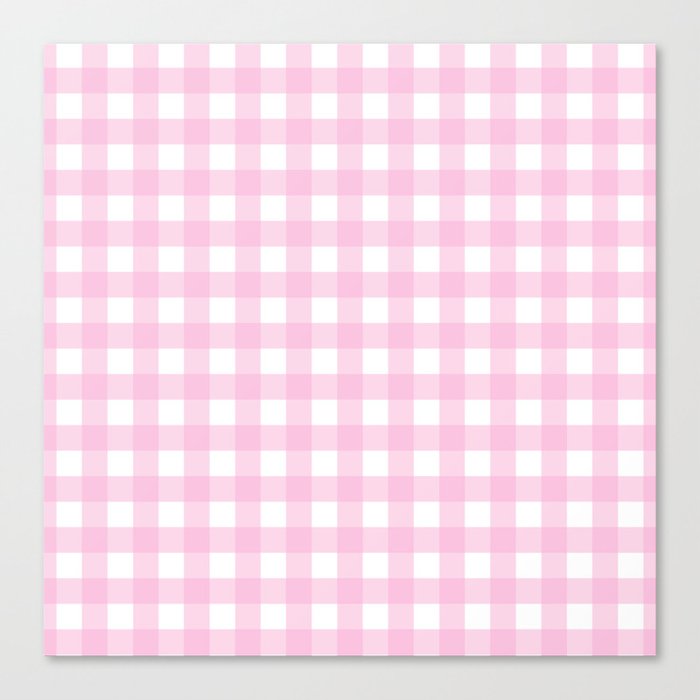 Dark Pink Pastel Farmhouse Style Gingham Check Canvas Print