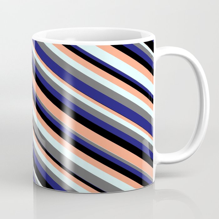 Vibrant Black, Light Salmon, Light Cyan, Dim Gray, and Midnight Blue Colored Lines Pattern Coffee Mug