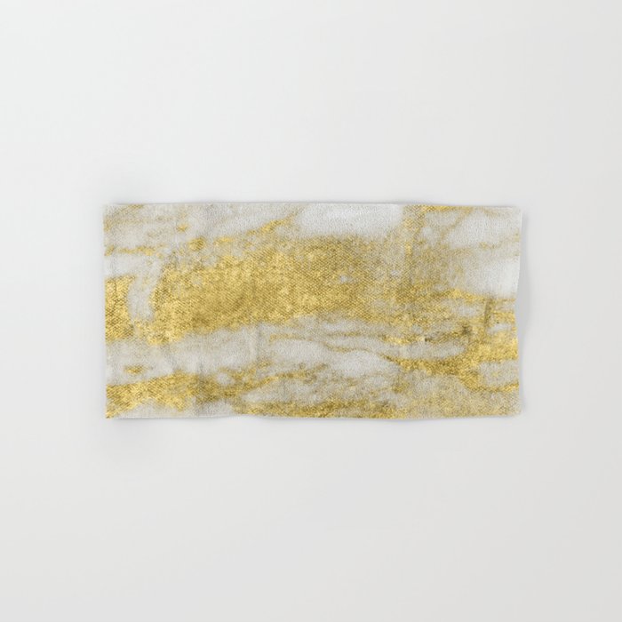 Marble - Glittery Gold Marble and White Pattern Hand & Bath Towel