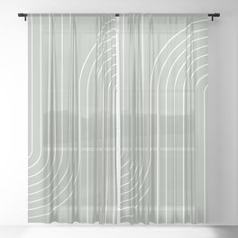 Minimal Line Curvature LXXXIX Pastel Sage Green Mid Century Modern Arch Abstract Sheer Curtain