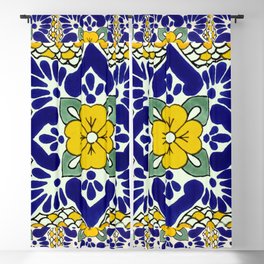 talavera mexican tile in yellow and blu Blackout Curtain