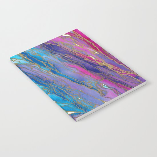 AGATE MAGIC PinkAqua Red Lavender, Marble Geode Natural Stone Inspired Watercolor Abstract Painting Notebook