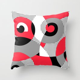 Mid-century Modern Squares And Spirals Red, Black, Gray, White Throw Pillow