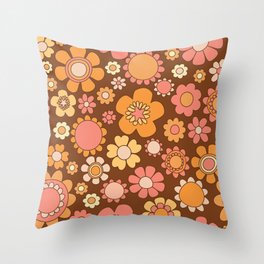 Seventies Wallpaper-Brown Throw Pillow