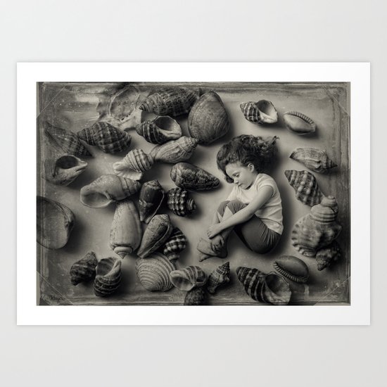 The Collection - A tiny girl, sleeping among seashells. Art Print