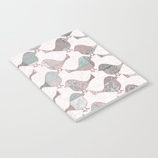 Vintage Patchwork Birds handwriting pastel pattern Notebook