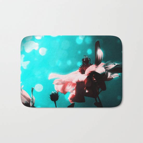 Aqua N Pink Retro Sunflower N Bee Bath Mat