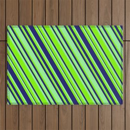 [ Thumbnail: Midnight Blue, Green & Chartreuse Colored Lined/Striped Pattern Outdoor Rug ]
