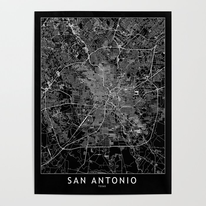 San Antonio Black Map Poster