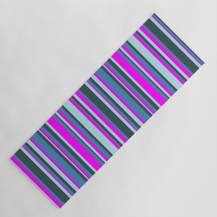Fuchsia, Blue, Dark Slate Gray, and Powder Blue Colored Lines/Stripes Pattern Yoga Mat