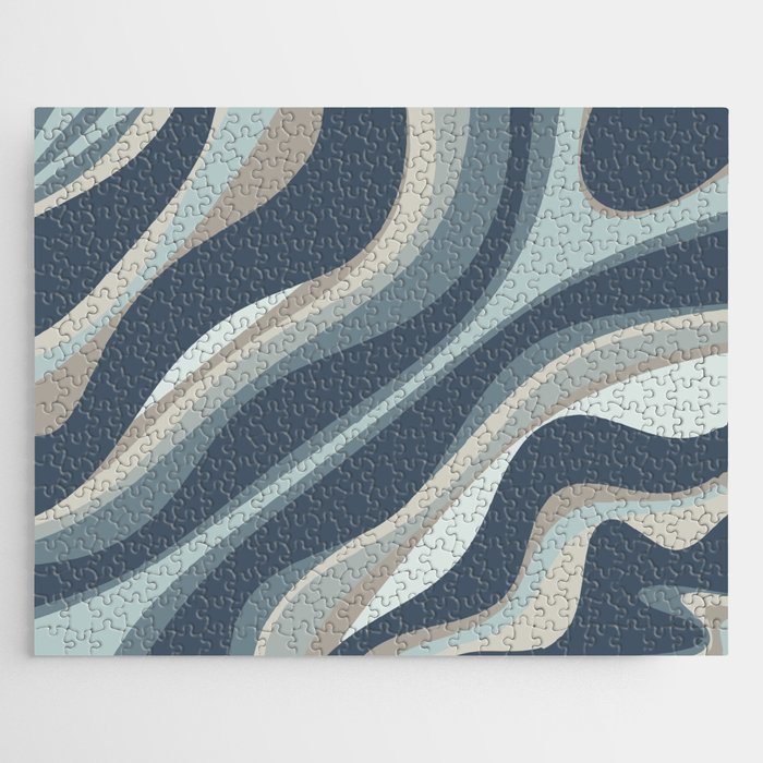 Trippy Dream Minimalist Abstract Pattern 2 in Neutral Blue Gray Tones Jigsaw Puzzle