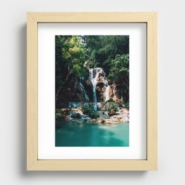 Beautiful Turquoise waterfall in jungle | Kuang Si Falls Laos | Asia Travel Photography Art Photo Print Recessed Framed Print