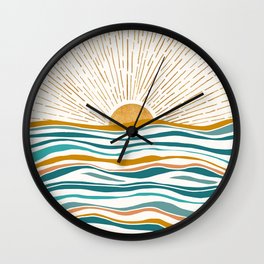 The Sun and The Sea - Gold and Teal Wall Clock
