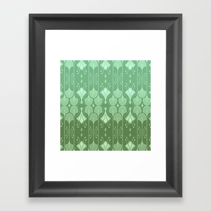 Art Deco Botanical Leaf Shapes Green Gradient Framed Art Print