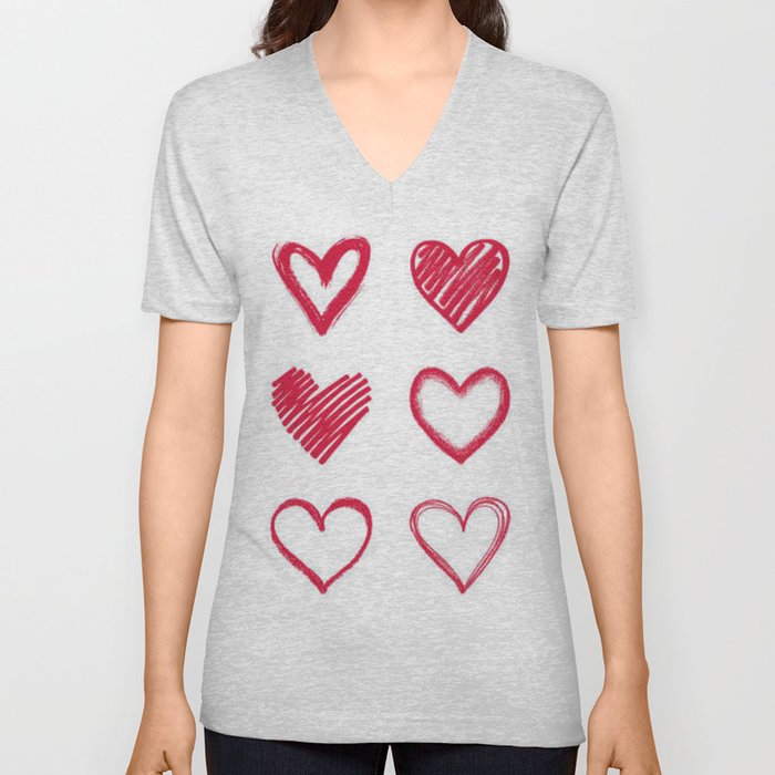 Hearts Doodle V Neck T Shirt