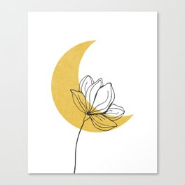 Yellow moon and floral art. Modern boho botanical line art.  Canvas Print