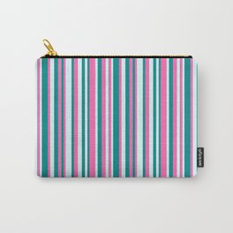 [ Thumbnail: Hot Pink, Dark Cyan & Light Cyan Colored Lines Pattern Carry-All Pouch ]