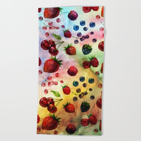 Summer fruits- Fresh strawberry berry pastel pattern Beach Towel