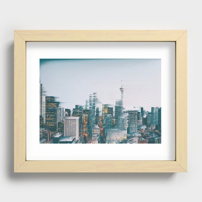 Skyline Glitched, Skyscraper Pixel Art Recessed Framed Print