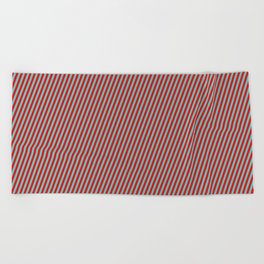 [ Thumbnail: Turquoise and Red Colored Pattern of Stripes Beach Towel ]