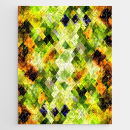 geometric pixel square pattern abstract background in green brown Jigsaw Puzzle