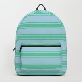 [ Thumbnail: Light Blue & Aquamarine Colored Lines/Stripes Pattern Backpack ]