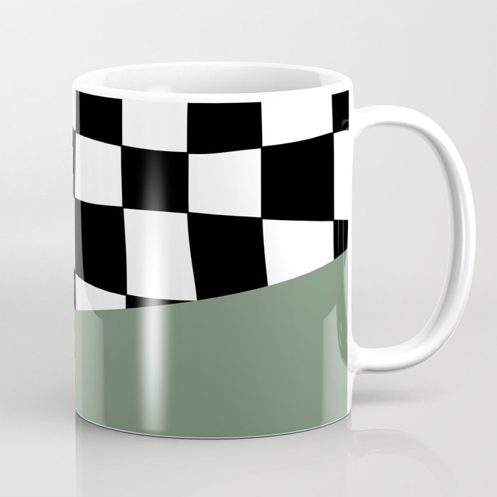 Checkered Stripe Block (sage green/black/white) Coffee Mug