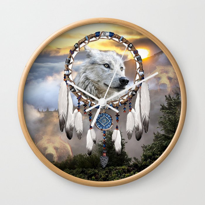 Wolf, Bear and Dream Catcher Wall Clock