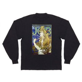 Job Mucha Colorful Artwork Art Nouveau Blond Girl Reproduction Long Sleeve T-shirt
