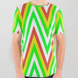Chevron Design In Green Yellow Red Zigzags All Over Graphic Tee