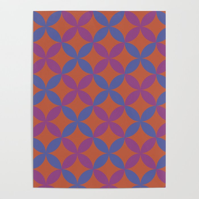 Blue Purple Dark Orange Minimal Flower Pattern V9 Accent Shades To Pantone 2021 Colors of the Year Poster