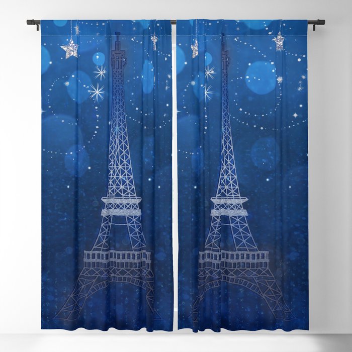 Paris Blue Sparkle Sky Eiffel Tower, Paris Window Curtains