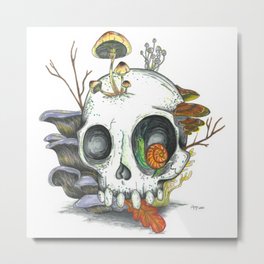 Mushroom Skull with Snail Metal Print