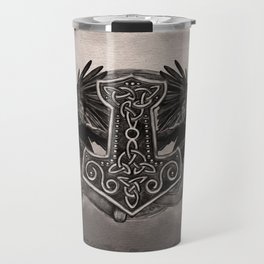 Mjolnir The hammer of Thor and ravens Travel Mug