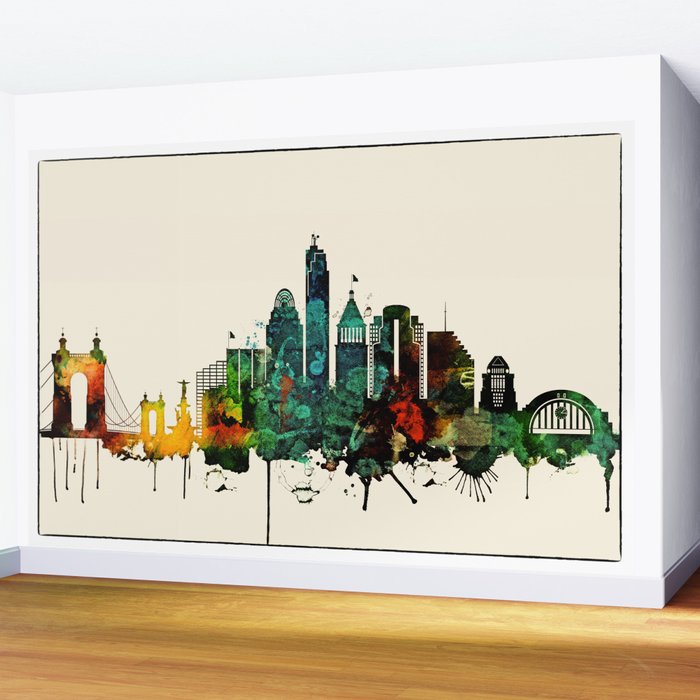 Cincinnati City Skyline Wall Mural by dimdom | Society6