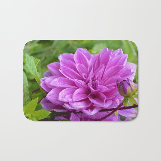 Fresh Rain Drops - Magenta Dahlia Bath Mat