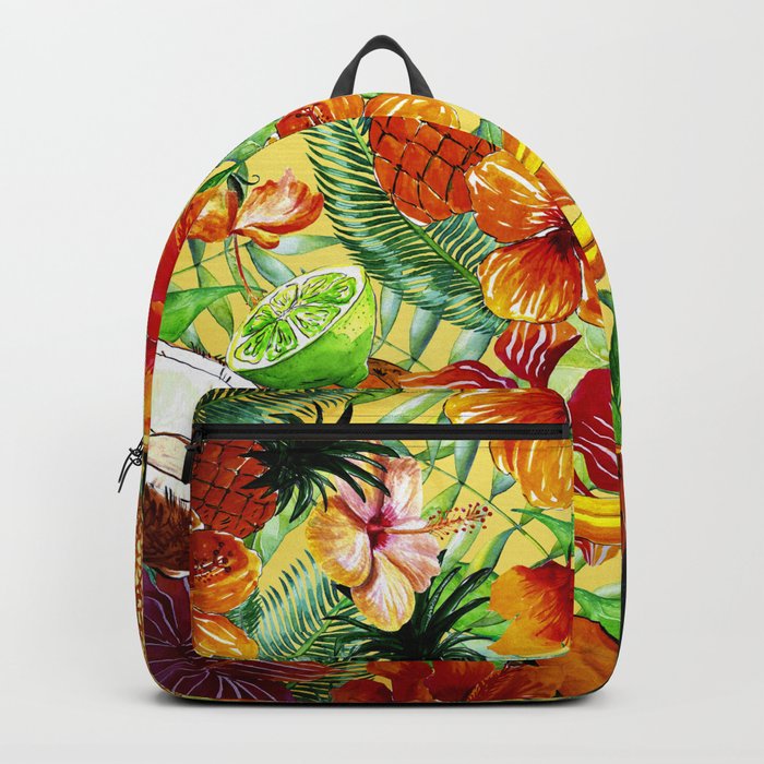 My tropical Summer Hibiscus and Fruits Garden - Jungle Pattern Backpack
