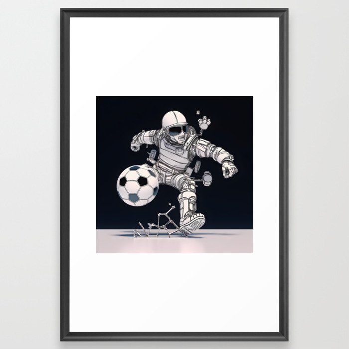Playing soccer in outer space in the future Framed Art Print